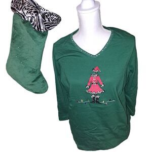 NWT- Ready for Gifting! Sz M Quaker Factory Mrs Claus Green & matching Stocking